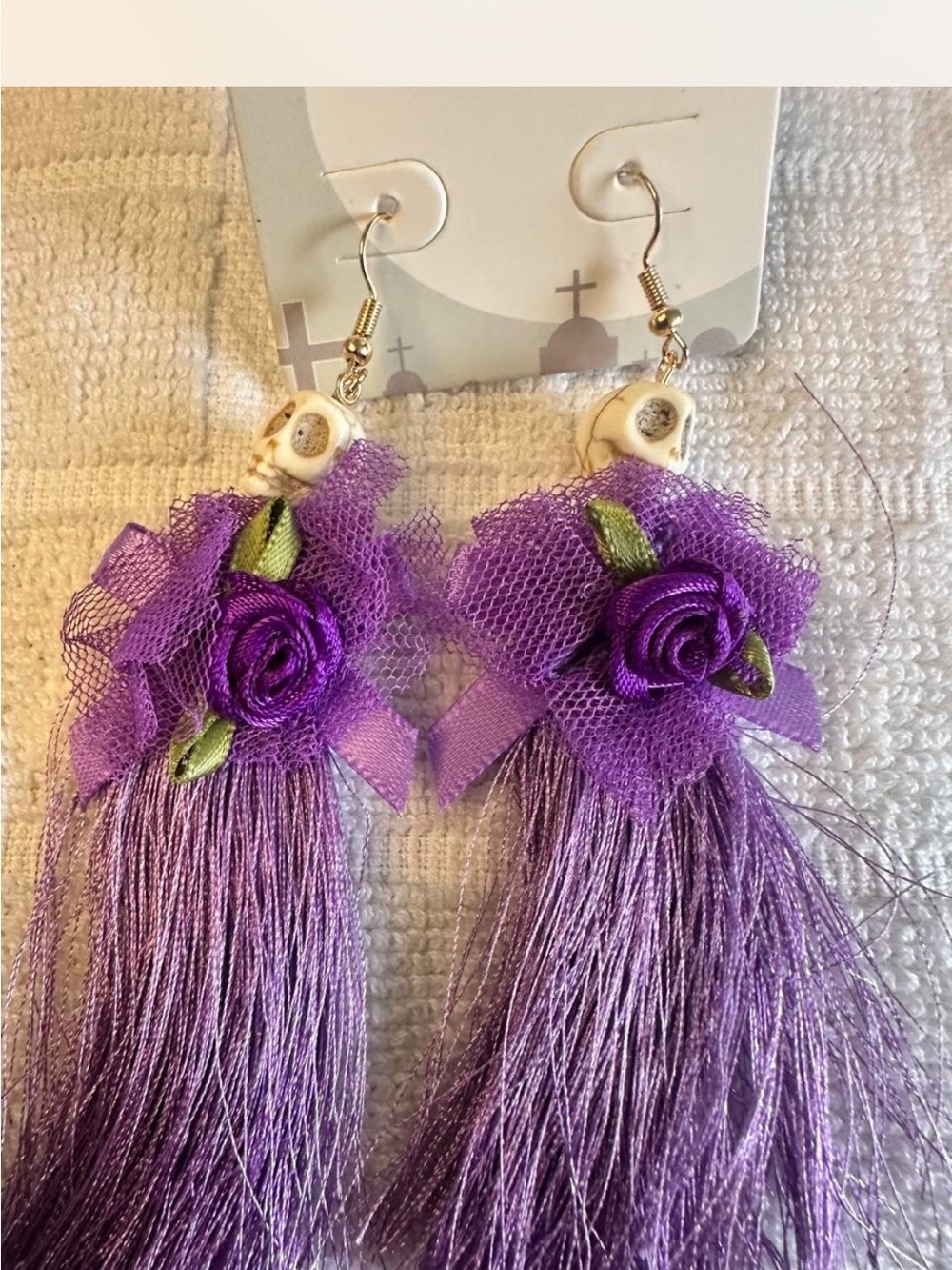 Purple Floral Tassel Drop Earrings with Rosette Accent